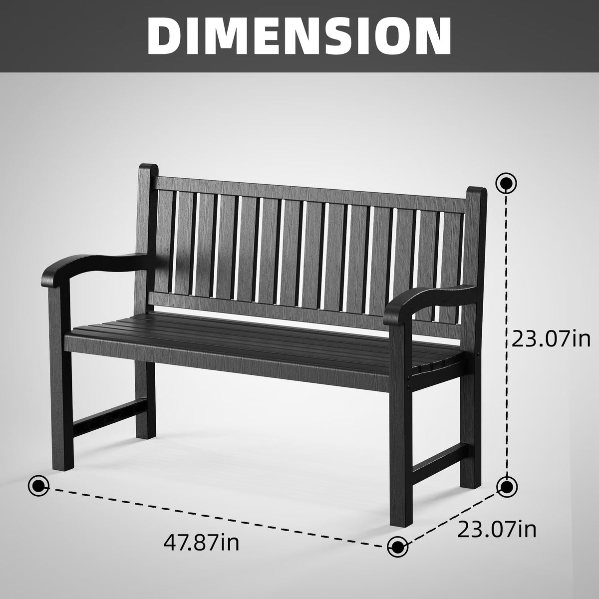 EasyUp Outdoor Bench, Waterproof & Weatherproof Garden Bench with Ergonomic Design, 2-Person Resin Bench for Porch, Deck, Patio, Outdoor, Garden & Park(Black)