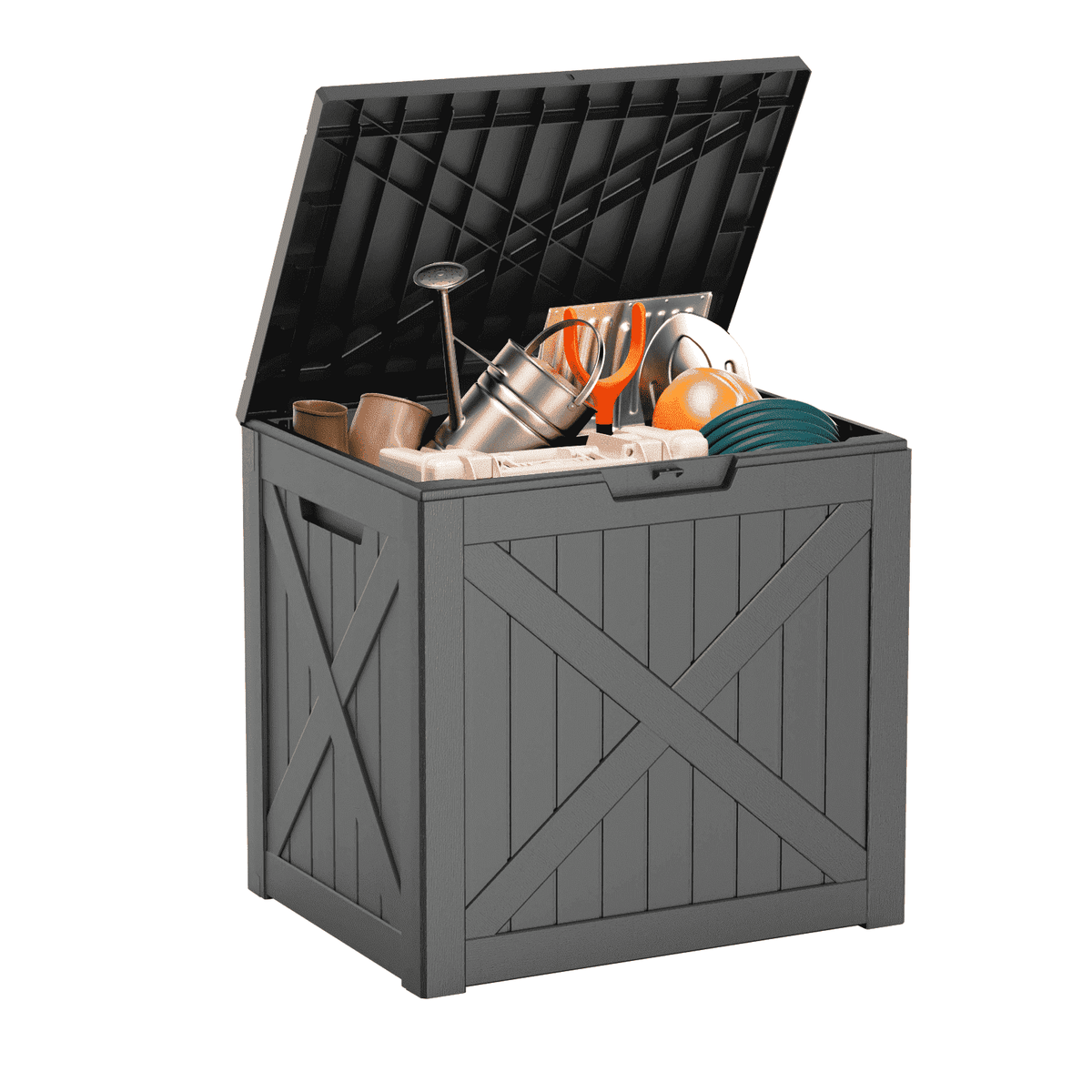 EasyUp 32 Gallon Resin Deck Box, Lockable Patio Outdoor Storage Box for Furniture, Garden Tools and Tools Storage, Waterproof Outside Storage Boxes