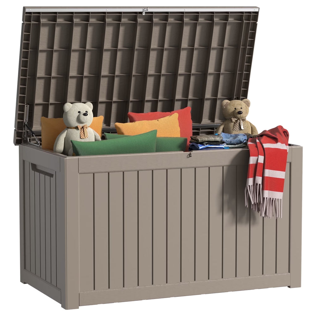EasyUp 230 Gallon Resin Deck Box, Lockable Patio Outdoor Storage Box for Furniture, Garden Tools and Tools Storage, Waterproof Outside Storage Boxes