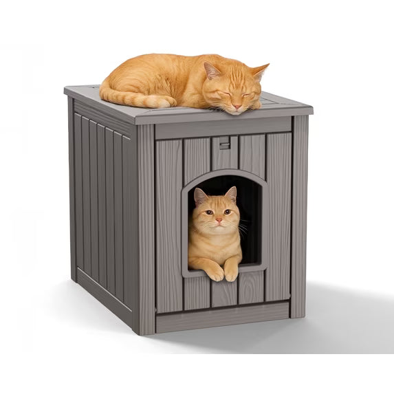 EasyUp Resin Weatherproof Outdoor Cat House, Insulated All-Season Shelter for Garden, Patio, Backyard