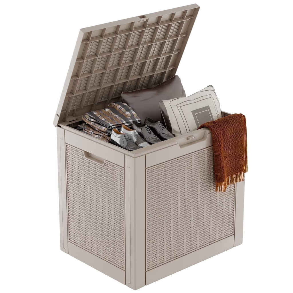 Easy Up 30 Gallon Resin Deck Box, Lockable Patio Outdoor Storage Box for Furniture, Garden Tools and Tools Storage, Waterproof Outside Storage Boxes