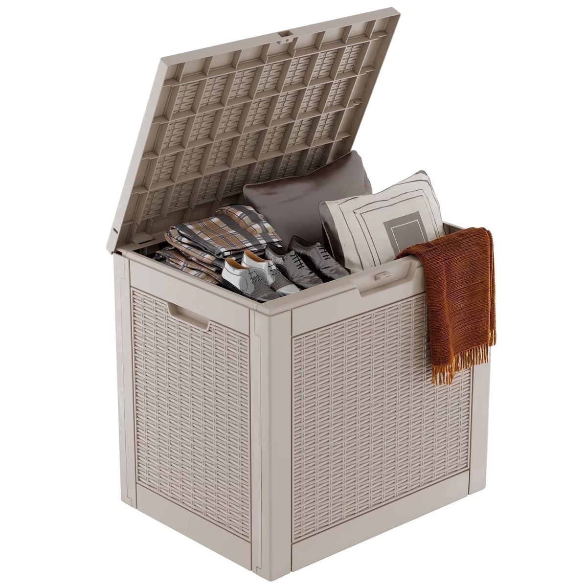 Easy Up 30 Gallon Resin Deck Box, Lockable Patio Outdoor Storage Box for Furniture, Garden Tools and Tools Storage, Waterproof Outside Storage Boxes