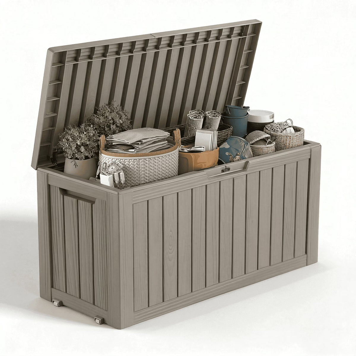 80 Gallon Resin Deck Box, Lockable Patio Outdoor Storage Box for Furniture, Garden Tools and Tools Storage, Waterproof Outside Storage Boxes