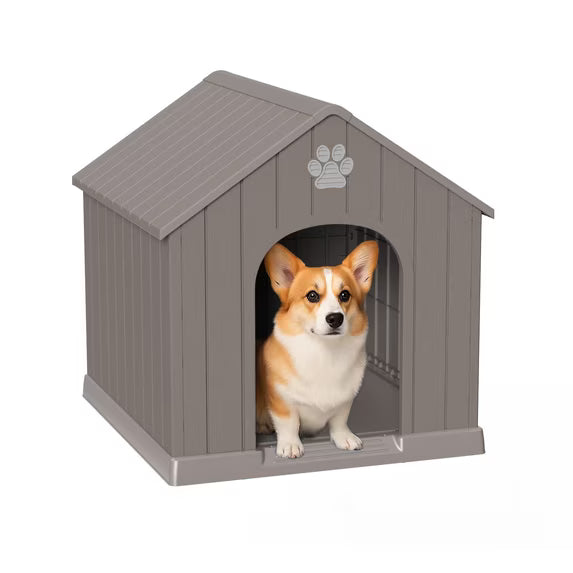EasyUp Dog Houses Resin Small Indoor Outdoor Dog Kennel for All-Weather Use Cozy Shelter for Small Dogs in Home, Garden, or Balcony(Gray)
