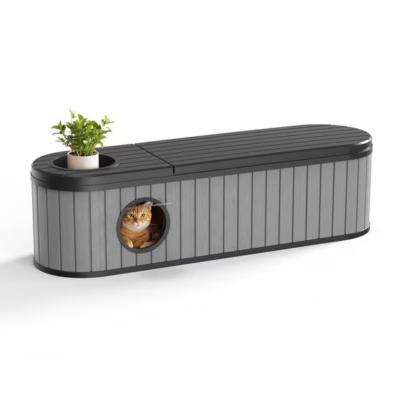 EasyUp Cat Litter Box Enclosure Resin Hidden Litter Box Furniture with Odor Control Vented Space-Saving Design Litter Box Enclosure for Indoor Outdoor Use(Black&Grey,63.11"*17.8"*17.13")