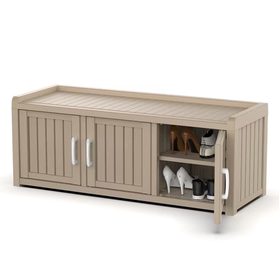 Shoe Cabinet Waterproof UV-Resistant,Storage Bench Indoor Outdoor with Adjustable Shelves,for Entryway Bedroom,Hallway,Living Room(3 Door,Gray)