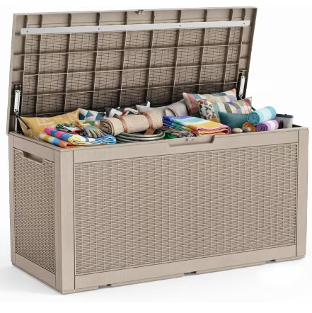 EASY UP 100 Gallon Resin Deck Box Waterproof Outdoor Storage Box for Patio Furniture Pool Accessories Indoor Storage for Cushion Garden Tools (100 Gallon, GRAY)