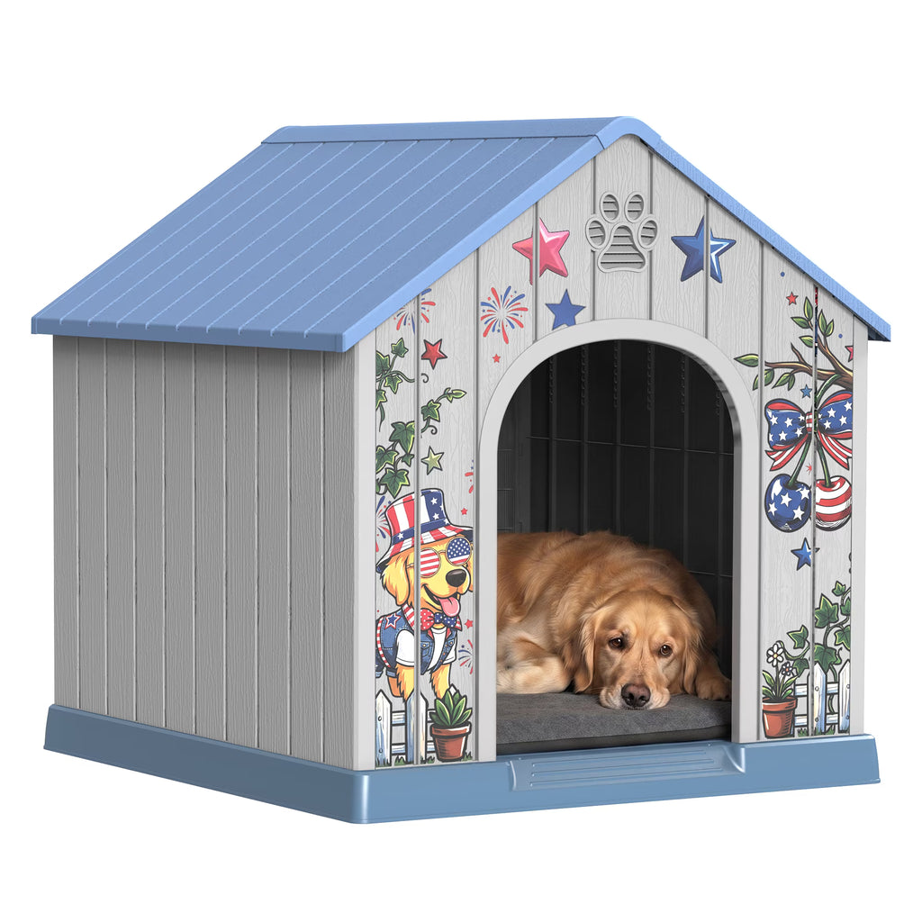 Easy Up  Durable Waterproof Resin Dog House for Small to Large Sized Dogs, Indoor Outdoor Doghouse with Elevated Floor