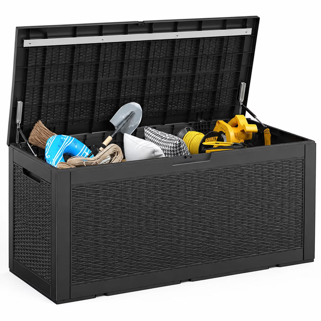 EASY UP 100 Gallon Resin Deck Box Waterproof Outdoor Storage Box for Patio Furniture Pool Accessories Indoor Storage for Cushion Garden Tools (100 Gallon, Black)