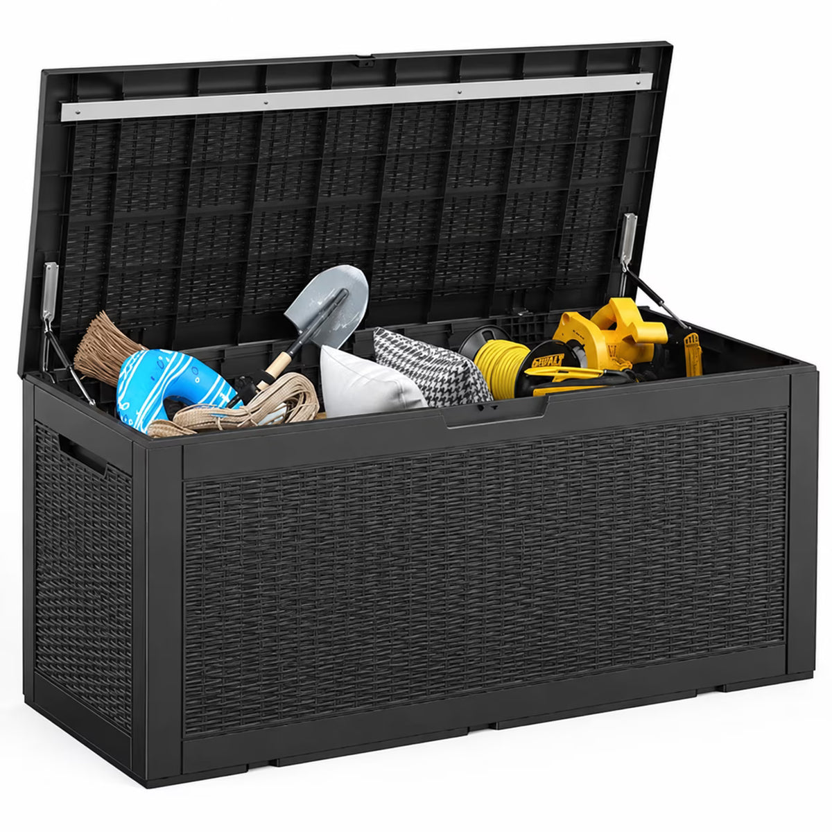 EASY UP 100 Gallon Resin Deck Box Waterproof Outdoor Storage Box for Patio Furniture Pool Accessories Indoor Storage for Cushion Garden Tools (100 Gallon, Black)