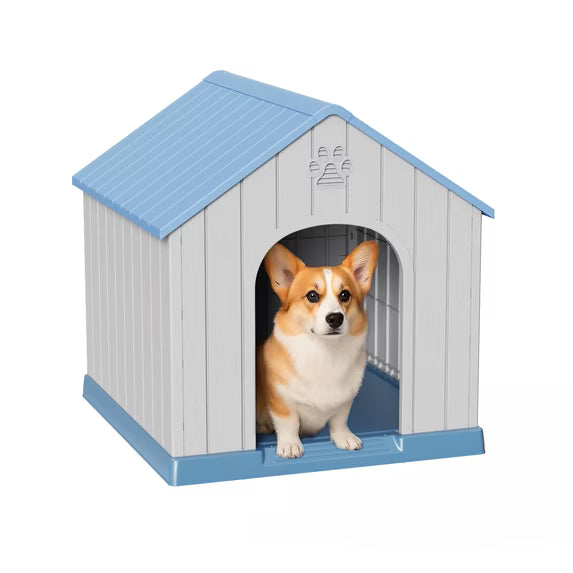 EasyUp Dog Houses Resin Small Indoor Outdoor Dog Kennel for All-Weather Use Cozy Shelter for Small Dogs in Home, Garden, or Balcony(Blue&Gray)