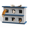 EasyUp Outdoor Cat House Large Double-Decker Cat Houses for Outdoor Cats with Adjustable Window Balcony Weatherproof UV Protection Cat Shelter for Several Feral Cats,Blue&Grey