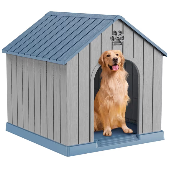 EasyUp Resin Waterproof Dog House, Ventilated Kennel with Elevated Floor, Indoor Outdoor Pet Shelter, Easy Assembly, (Blue, 38.62*36.26*38.07 Inches)