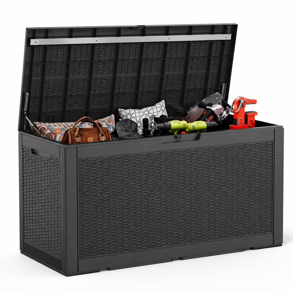 EasyUp 100 Gallon Outdoor Resin Deck Storage Box, Lockable Waterproof & UV-Resistant Patio Storage Organizer for Patio Furniture, Garden Tools & Outdoor Cushions