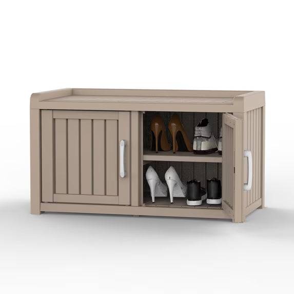 EasyUp EasyUp Waterproof UV-Resistant Shoe Cabinet, Double Door Storage Bench with Adjustable Shelves, Indoor Outdoor Furniture for Entryway, Bedroom, Hallway, Living Room, Gray