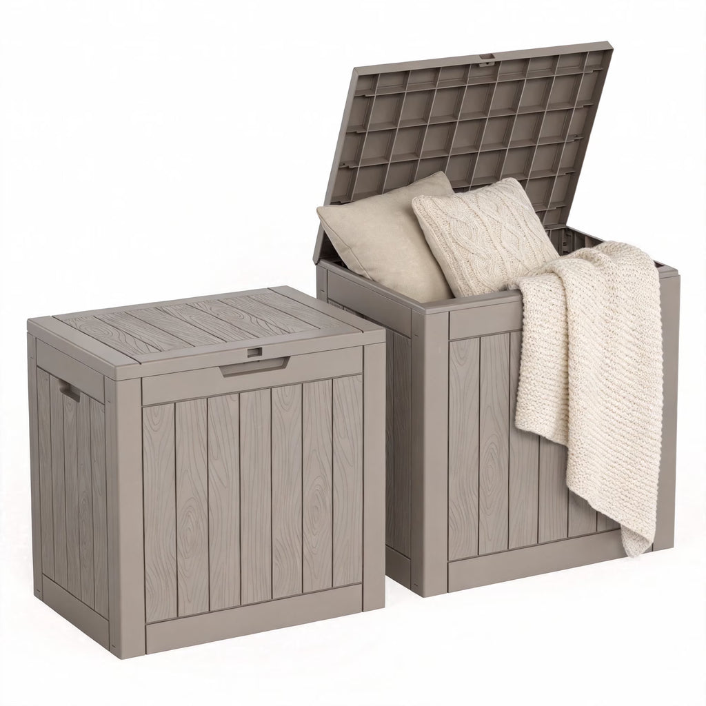 EASY UP 2PC 30 Gallon Outdoor Deck Box,Storage Lockable Waterproof Patio Furniture,Garden Tools,Cushions,Pool Accessories Outside Storage Resin Box(GRAY)