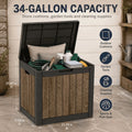 Easy up 34 Gallon Rustic Brown Resin Deck Box, Waterproof & UV Resistant Lockable Storage Container for Patio Furniture, Pool Accessories, Cushions and Garden Tools