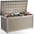 EASY UP 260gallon outdoor resin storage deck box, weather-resistant and lockable, suitable for storing tools, clothing, and packages; ideal for garages, gardens, and bedrooms (LIGHT BROWN).