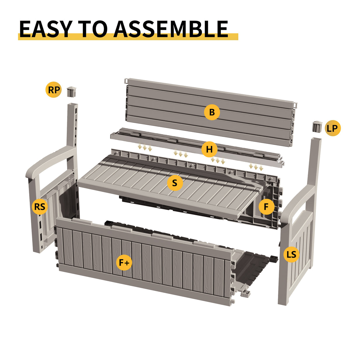 EasyUp 80 Gallon Storage bench Lockable Waterproof Deck Box - Outdoor Storage Box for Patio,Garden and Porch,Tools and Cushions（Grey）