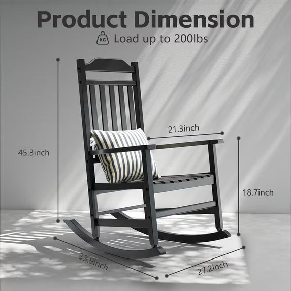 EasyUp Patio Rocking Chair Outdoor,Set of 1,Weather Resistant Poly Resin Oversized Porch Rocker,High Back Smooth Design,350lb Weight Capacity,Indoor Outdoor Use