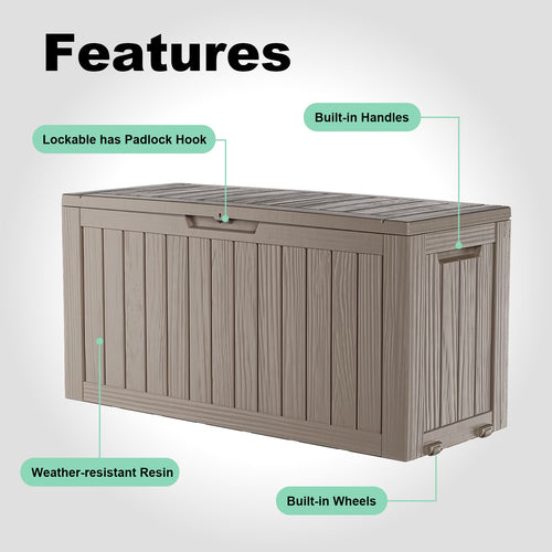 80 Gallon Resin Deck Box, Lockable Patio Outdoor Storage Box for Furniture, Garden Tools and Tools Storage, Waterproof Outside Storage Boxes