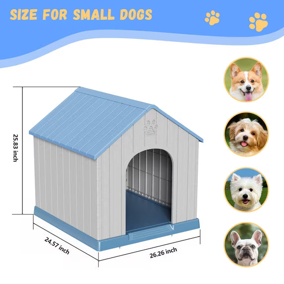 EasyUp Dog Houses Resin Small Indoor Outdoor Dog Kennel for All-Weather Use Cozy Shelter for Small Dogs in Home, Garden, or Balcony(Blue&Gray)