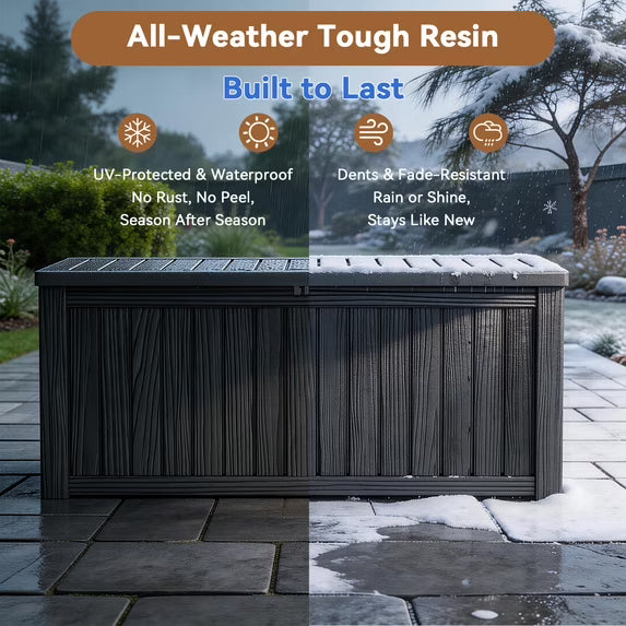 EASY UP 120gallon outdoor resin storage deck box, weather-resistant and lockable, suitable for storing tools, clothing, and packages; ideal for garages, gardens, and bedrooms (black).
