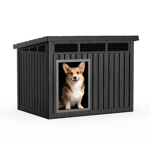 EasyUp Dog House for Both Indoor and Outdoor with Weatherproof Roof Removable Floors for Medium to Large Dogs Interior Space (Black, Medium(32.2 * 25.12 * 24.13''))