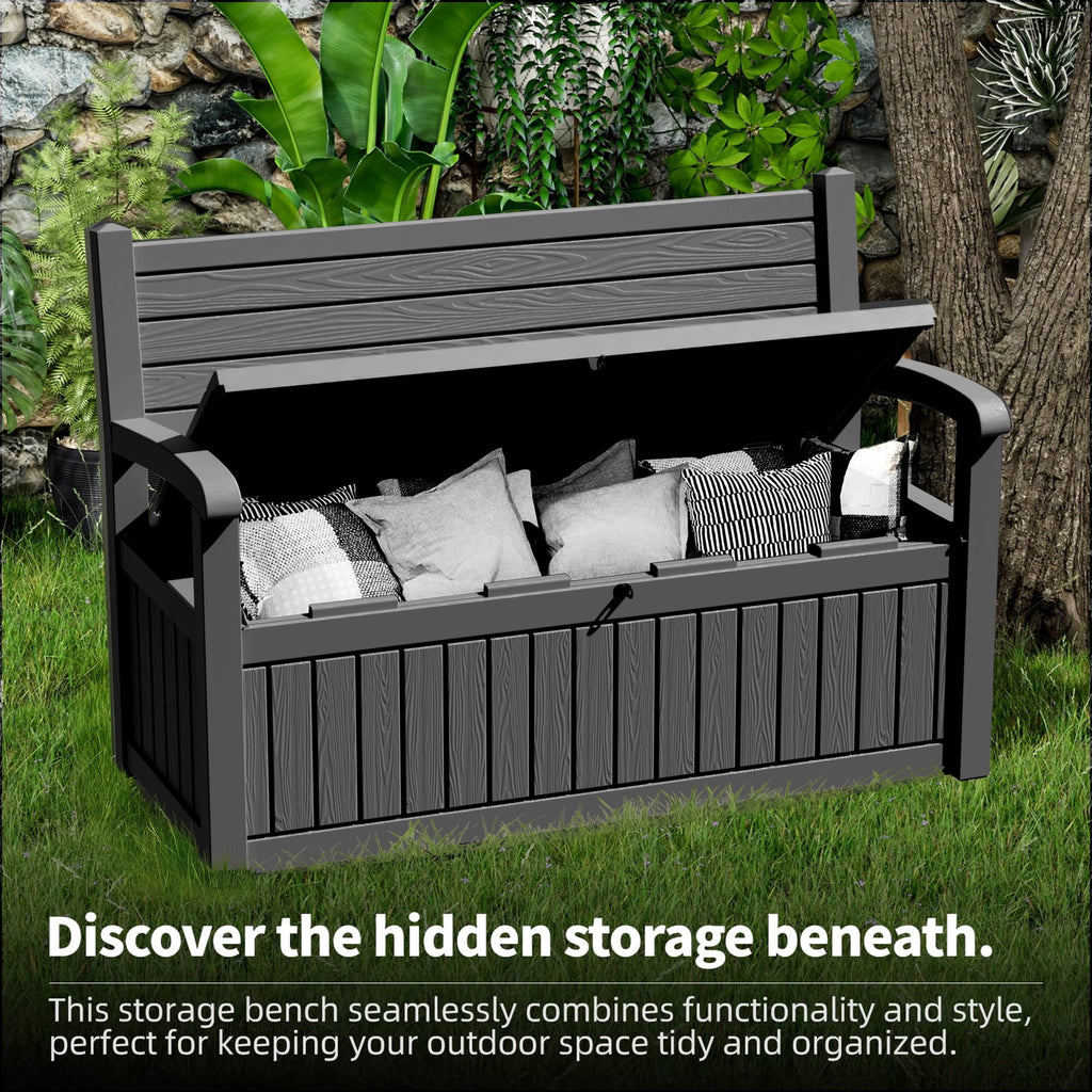 EasyUp 80 Gallon Storage bench Lockable Waterproof Deck Box - Outdoor Storage Box for Patio,Garden and Porch,Tools and Cushions（Black）
