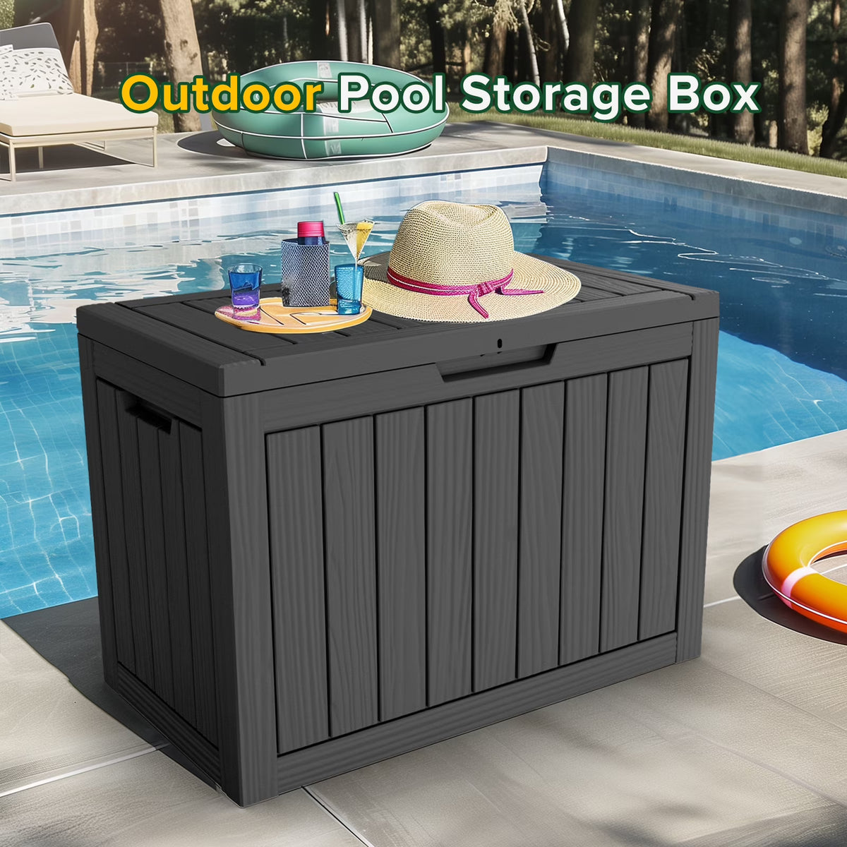 EasyUp 45 Gallon Resin Deck Box, Lockable Patio Outdoor Storage Box for Furniture, Garden Tools and Tools Storage, Waterproof Outside Storage Boxes
