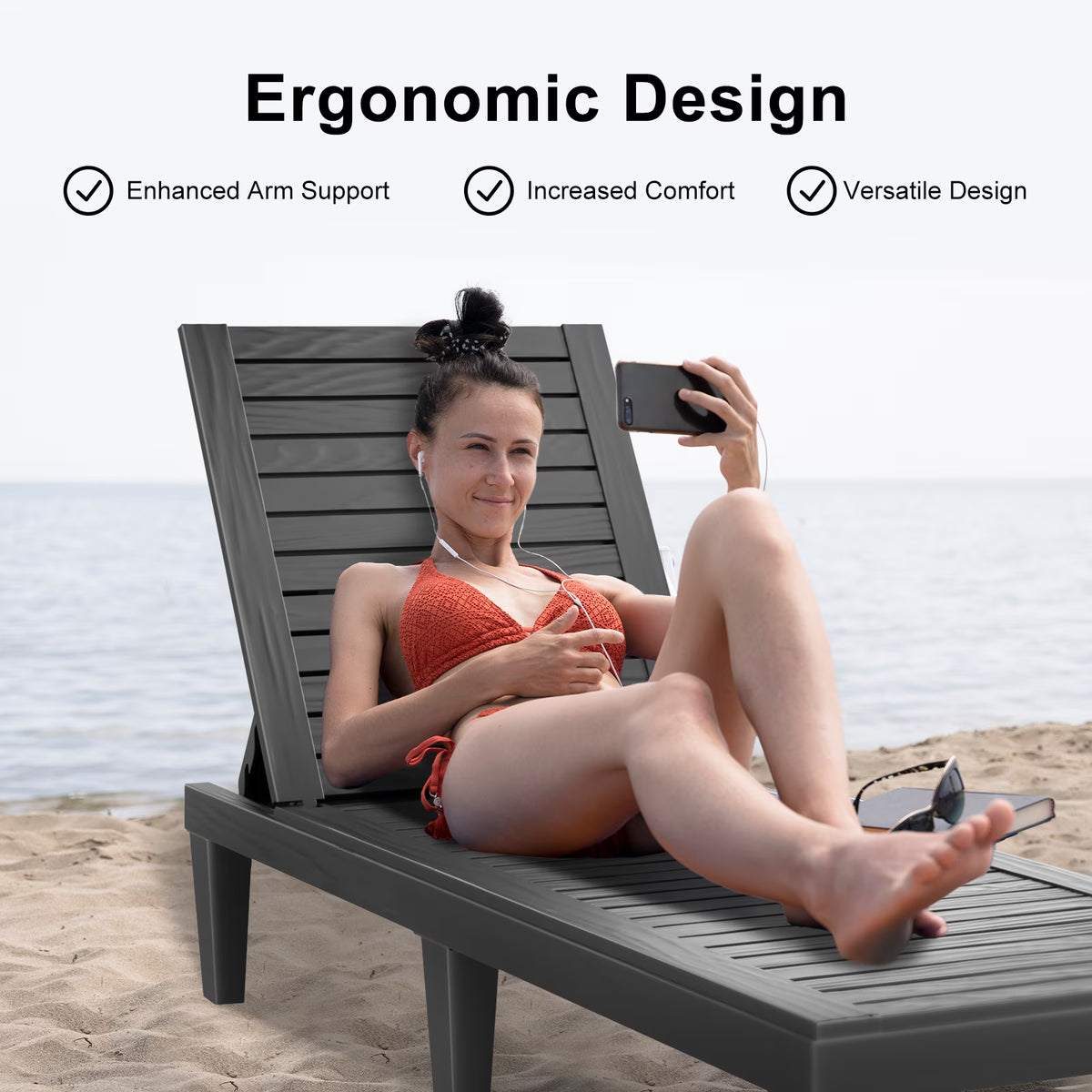EasyUp Multi-Position Adjustable Outdoor Chaise Lounge Chair, Waterproof Lightweight Sturdy Reclining Furniture for Patio, Lawn, Courtyard & Indoor Relaxation