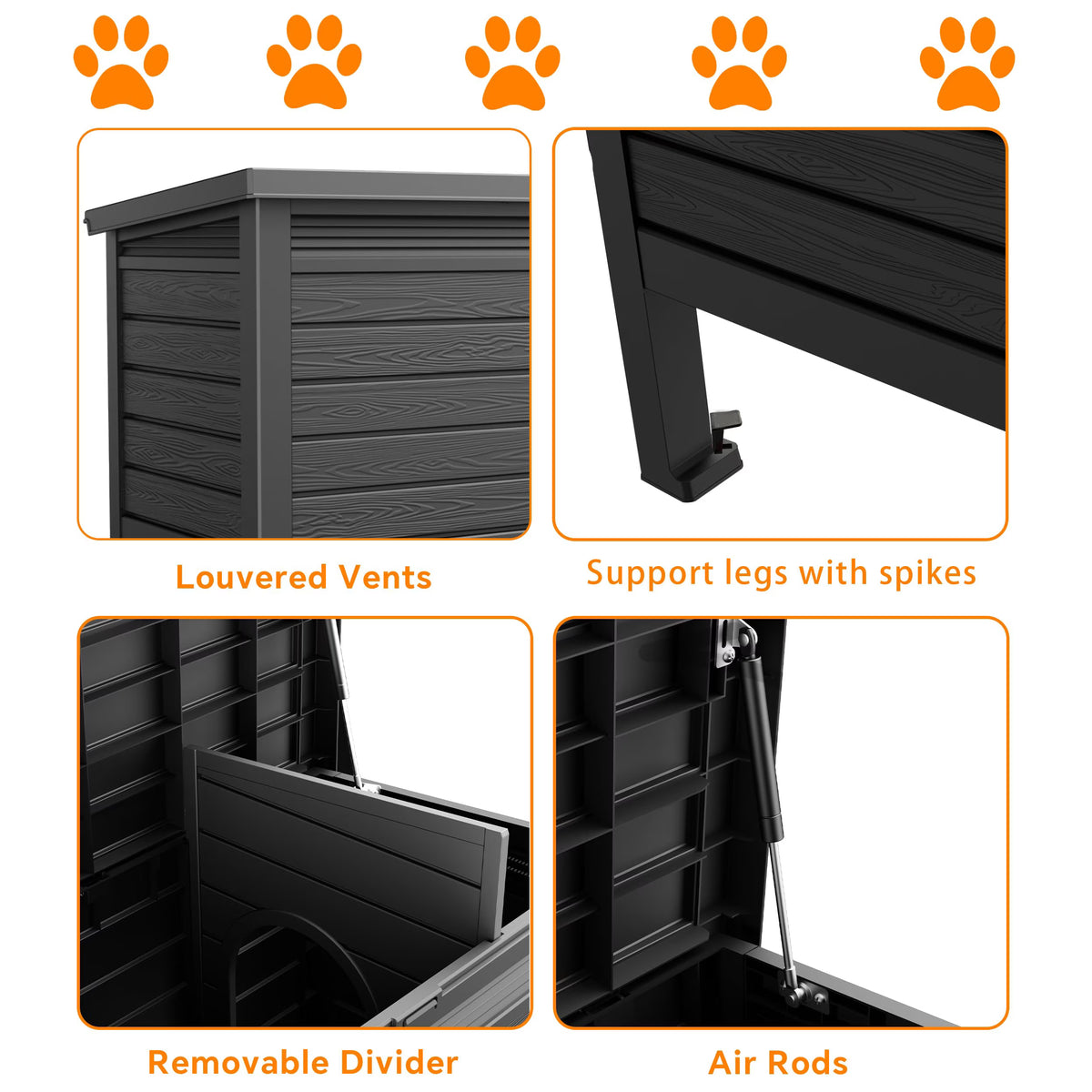 EasyUp Outdoor Cat House,Weatherproof Feral Cat Shelter with Raised Floor,Warm,Resin Material,Outdoor Feral Cat House for Cats and Small Animals,with Door,Easy to Assemble (Black, Large)