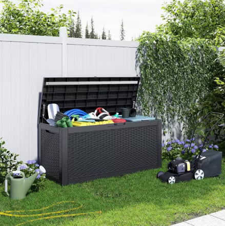 EASY UP 100 Gallon Resin Deck Box Waterproof Outdoor Storage Box for Patio Furniture Pool Accessories Indoor Storage for Cushion Garden Tools (100 Gallon, Black)