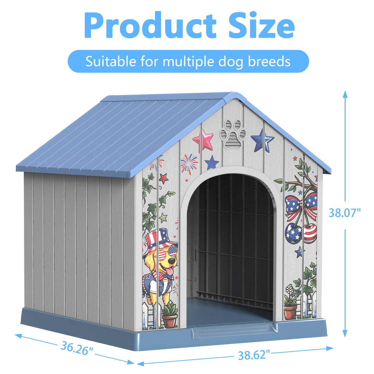 Easy Up  Durable Waterproof Resin Dog House for Small to Large Sized Dogs, Indoor Outdoor Doghouse with Elevated Floor