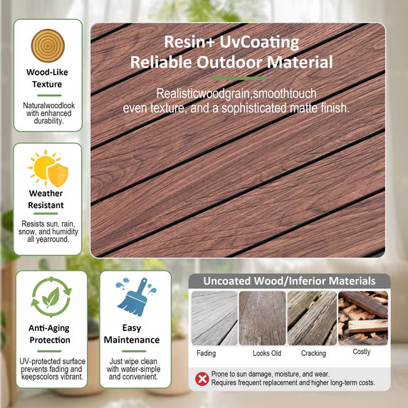 Easy up 35 Gallon Walnut Brown Resin Deck Box, Waterproof & UV Resistant Lockable Storage Container for Patio Furniture, Pool Accessories, Cushions and Garden Tools