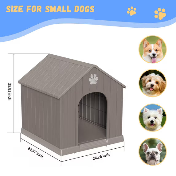 EasyUp Dog Houses Resin Small Indoor Outdoor Dog Kennel for All-Weather Use Cozy Shelter for Small Dogs in Home, Garden, or Balcony(Gray)