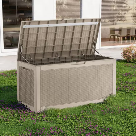 EASY UP 100 Gallon Resin Deck Box Waterproof Outdoor Storage Box for Patio Furniture Pool Accessories Indoor Storage for Cushion Garden Tools (100 Gallon, GRAY)