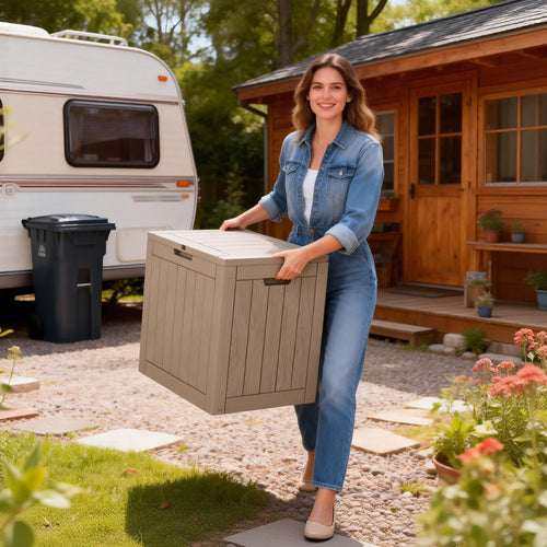 EASY UP 2PC 30 Gallon Outdoor Deck Box,Storage Lockable Waterproof Patio Furniture,Garden Tools,Cushions,Pool Accessories Outside Storage Resin Box(GRAY)