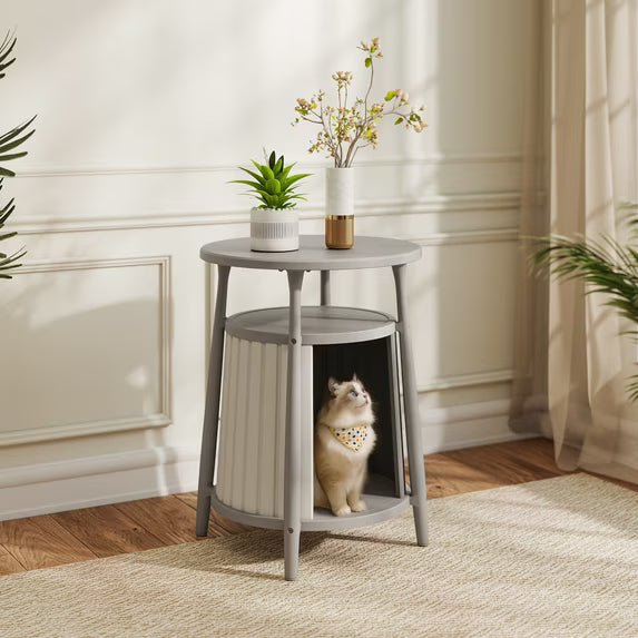 EasyUp Cat house Enclosure Resin Vented Hidden Litter Box Versatile Round Side End Table Odor Control Double Layered Design Easy to Clean for Indoor Use(Grey,17.72''L×17.72''W×23.54''H)