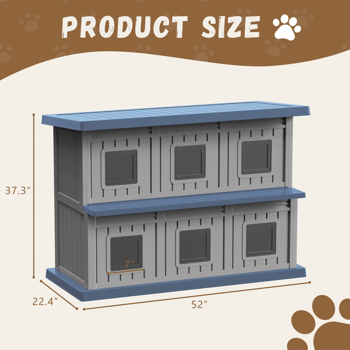 EasyUp Outdoor Cat House Large Double-Decker Cat Houses for Outdoor Cats with Adjustable Window Balcony Weatherproof UV Protection Cat Shelter for Several Feral Cats,Blue&Grey