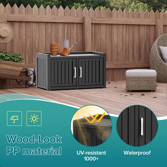 EasyUp Waterproof UV-Resistant Shoe Cabinet, Double Door Storage Bench with Adjustable Shelves, Indoor Outdoor Furniture for Entryway, Bedroom, Hallway, Living Room, Black