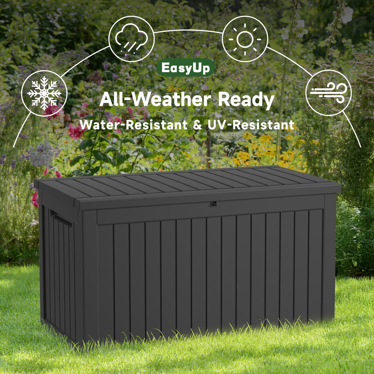 EasyUp 230 Gallon Resin Deck Box, Lockable Patio Outdoor Storage Box for Furniture, Garden Tools and Tools Storage, Waterproof Outside Storage Boxes