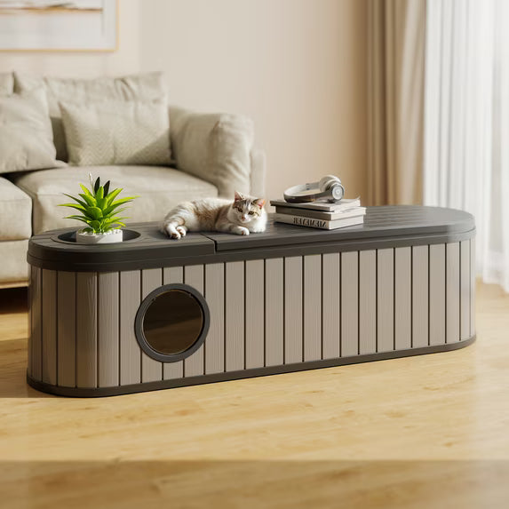 EasyUp Cat Litter Box Enclosure Resin Hidden Litter Box Furniture with Odor Control Vented Space-Saving Design Litter Box Enclosure for Indoor Outdoor Use(Black&Grey,63.11"*17.8"*17.13")