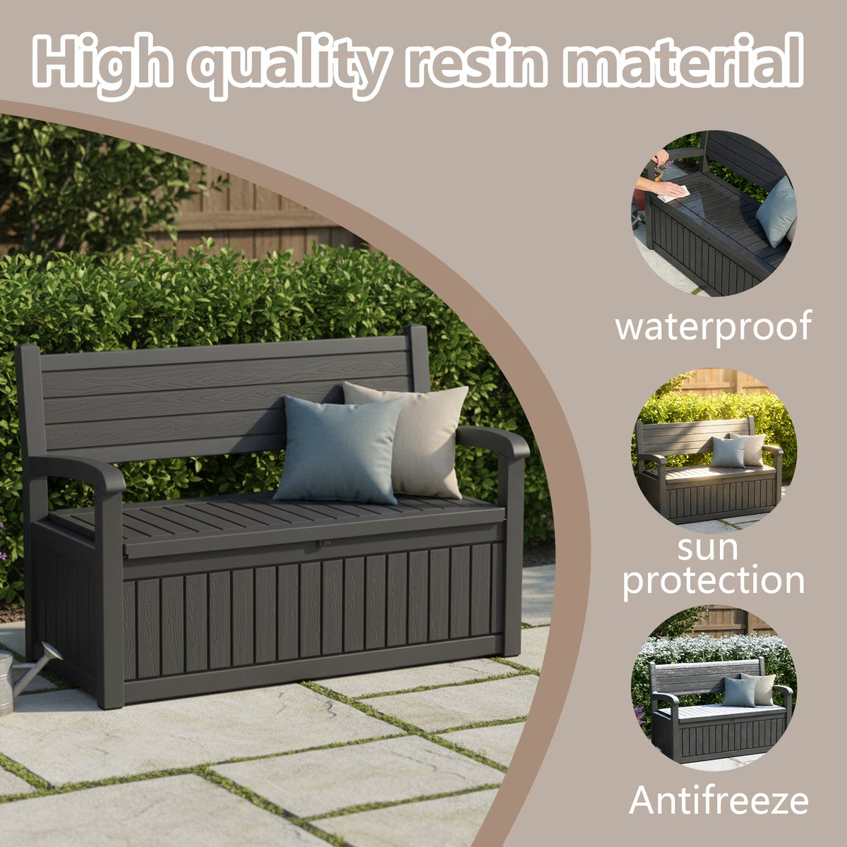 EASY UP 80 Gallon Storage Bench Deck Box Lockable for Patio Furniture, Garden Decor and Outdoor Seating for Cushions, Garden Tools and Pool Supplies (Black)