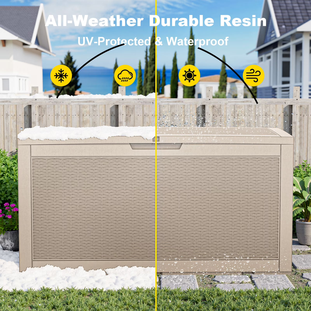 Easy Up100 Gallon Resin Deck Box, Lockable Patio Outdoor Storage Box for Furniture, Garden Tools and Tools Storage, Waterproof Outside Storage Boxes