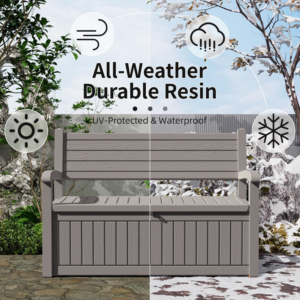 EasyUp 80 Gallon Storage bench Lockable Waterproof Deck Box - Outdoor Storage Box for Patio,Garden and Porch,Tools and Cushions（Grey）