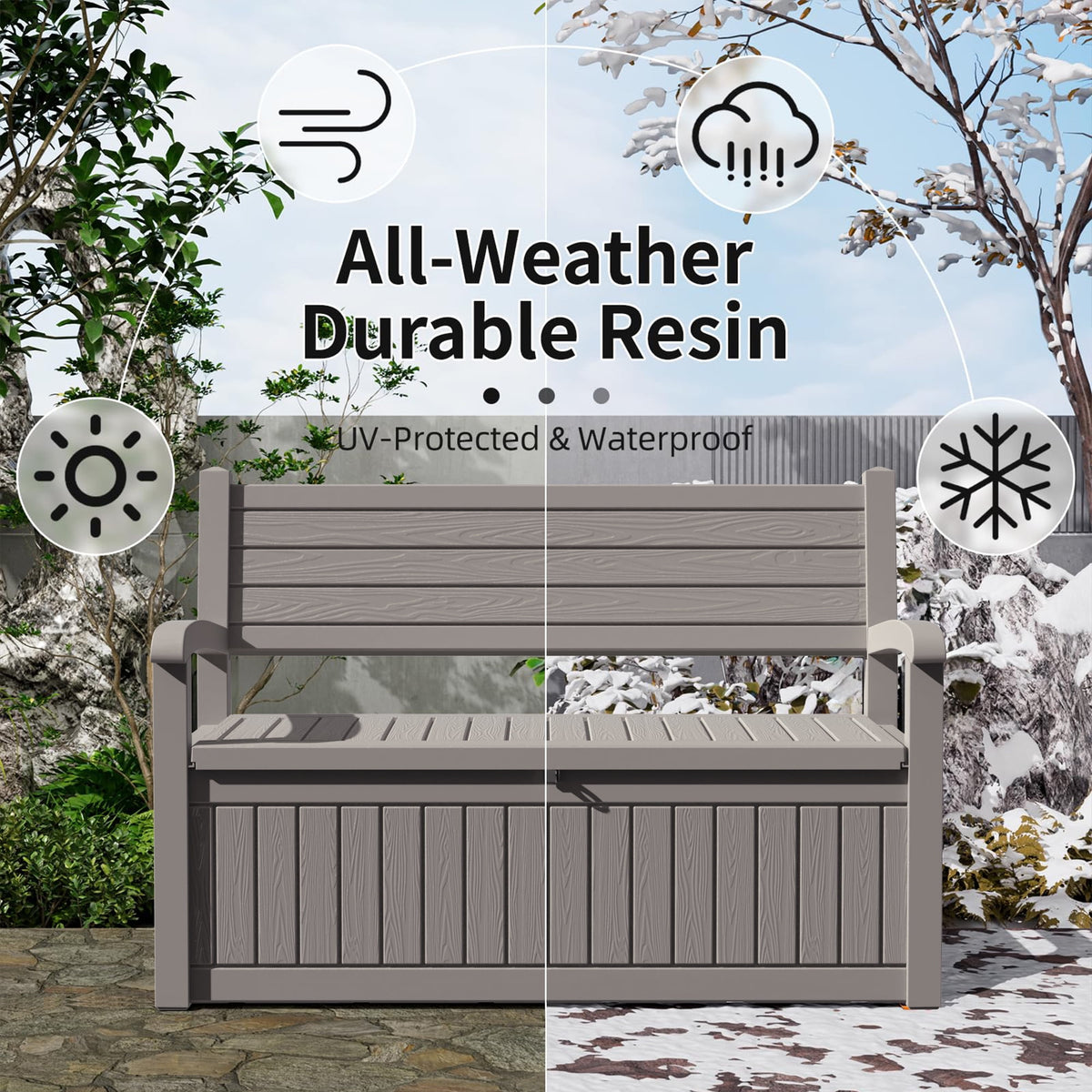 EasyUp 80 Gallon Storage bench Lockable Waterproof Deck Box - Outdoor Storage Box for Patio,Garden and Porch,Tools and Cushions（Grey）