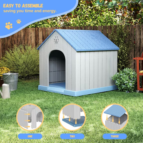 EasyUp Dog Houses Resin Small Indoor Outdoor Dog Kennel for All-Weather Use Cozy Shelter for Small Dogs in Home, Garden, or Balcony(Blue&Gray)