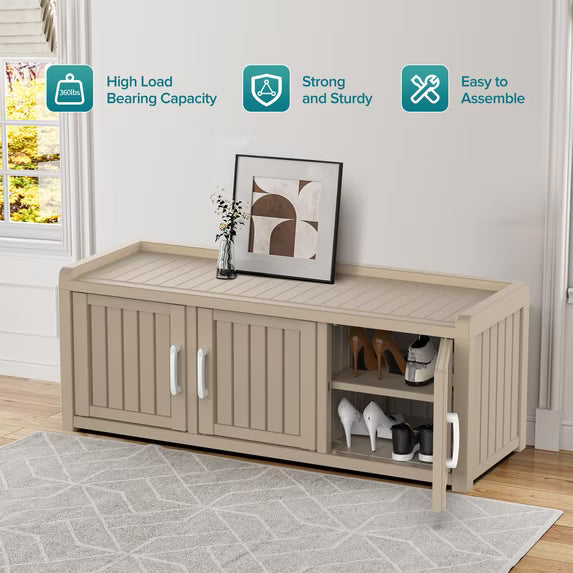 Shoe Cabinet Waterproof UV-Resistant,Storage Bench Indoor Outdoor with Adjustable Shelves,for Entryway Bedroom,Hallway,Living Room(3 Door,Gray)