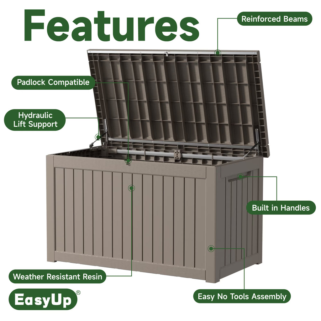EasyUp 230 Gallon Resin Deck Box, Lockable Patio Outdoor Storage Box for Furniture, Garden Tools and Tools Storage, Waterproof Outside Storage Boxes